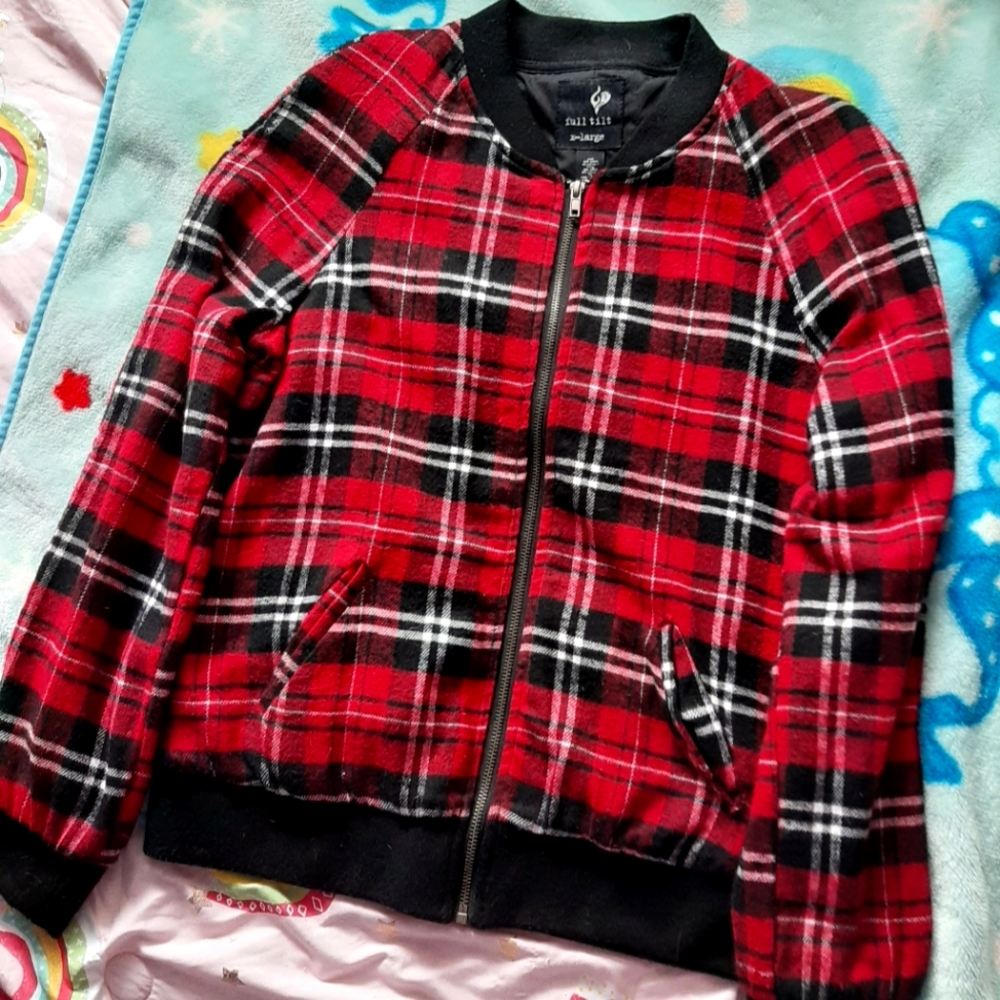 LAST CHANCE Flannel Red Plaid Zip Up Jacket XL